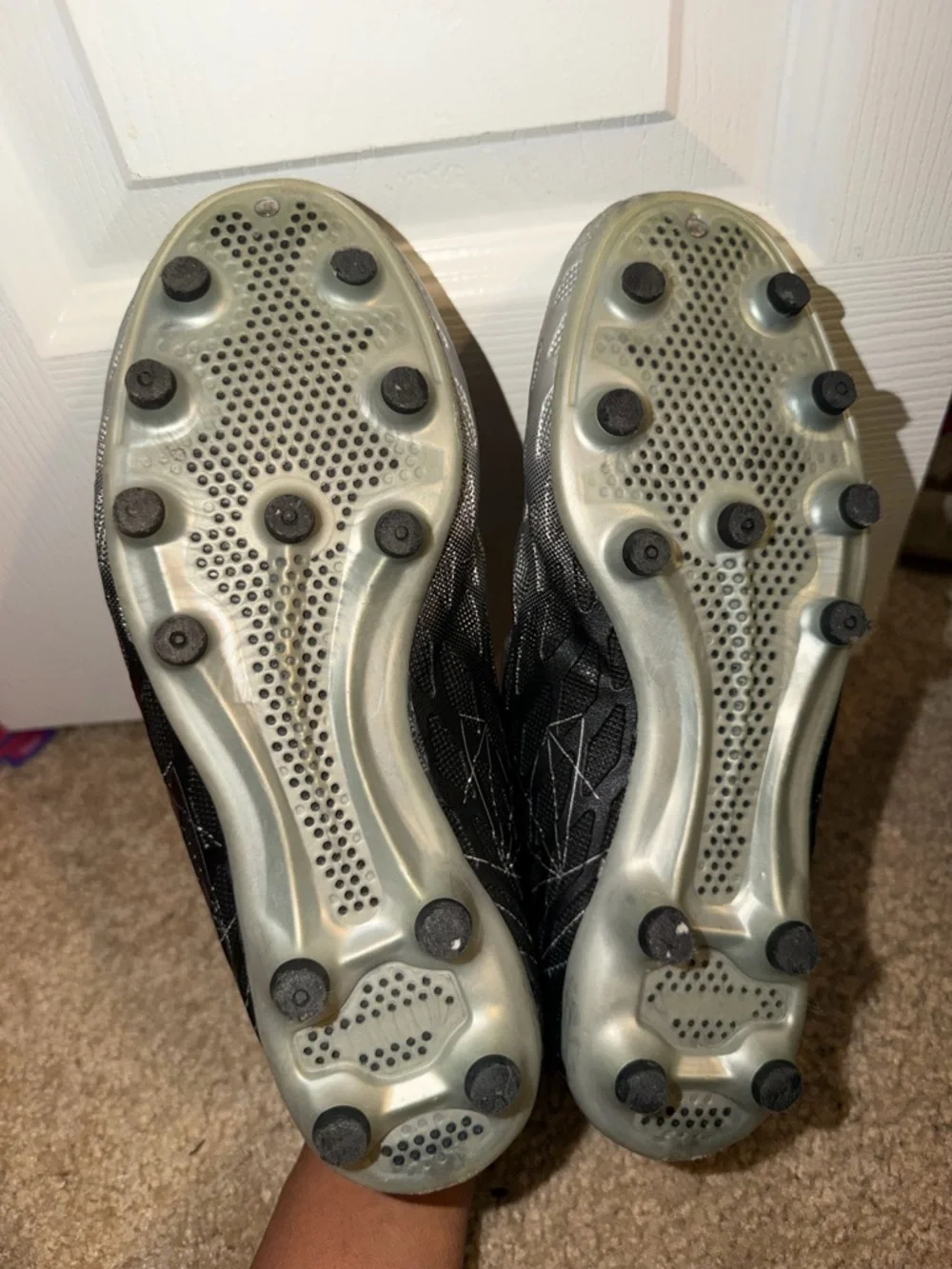 Kids Silver and Black Athletic Cleats with Hook-and-Loop Strap - Picture 2 of 3